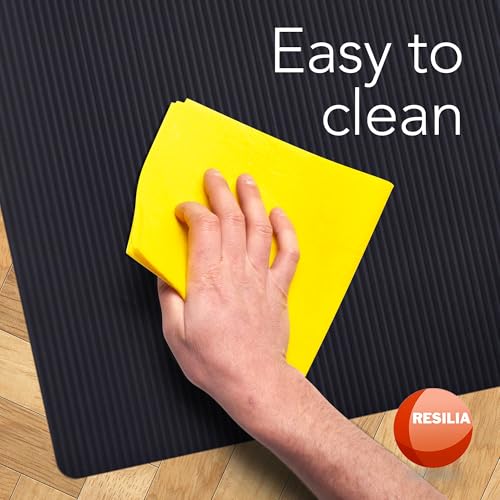 RESILIA Black Plastic Floor Runner - Embossed Wide Rib Waterproof Vinyl, Heavy Duty Protector Mat for Indoor Hardwood, Hard Floors, Garage, Entryway, Kitchen, & Outdoor Use, 36” x 12’, Made in USA - size: 36" x 12'