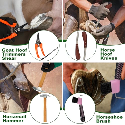 12Pcs Farrier Tools Kit, Hoof Trimming Tools with Tool Bag | Hoof Nippers, Horseshoe Cutting Pliers, Goat Hoof Trimmers Shear, Hoof Rasp File, Horseshoe Brush, Hoof Knife, Hoof Hammer