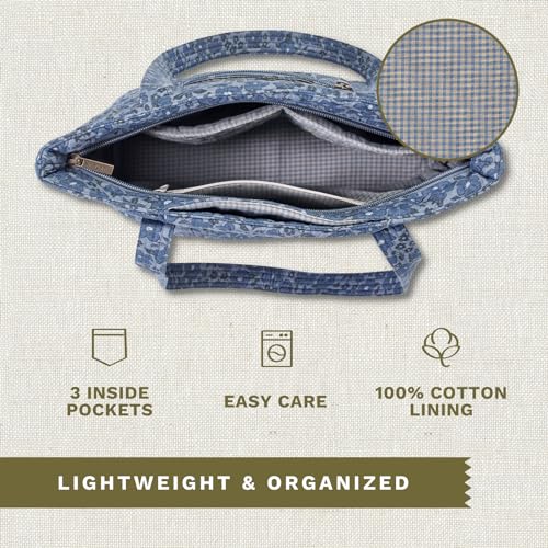 Bella Taylor Large Tote, Quilted Shoulder Bag for Women | Lightweight, 6-pocket large quilted purse, machine washable, zippered top, ultimate organization, durable construction - color: Navy Floral