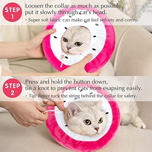 ANWA Adjustable Cat Cone Collar Soft, Cute Cat Donut Collar After Surgery, Kitten Recovery Cones to Stop Licking - color: Dragonfruit, size: Small