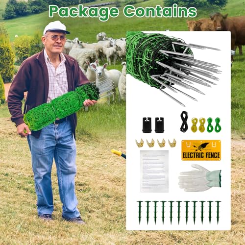 Electric Fence Netting, 35.43" H ×164 L' Portable Livestock Fencing for Sheep, Cattle, Net Fencing Kit with 14 Posts Double Spiked, Movable Poultry Netting for Backyards, Homesteaders, Farms Ranches - size: 164 * 35.43