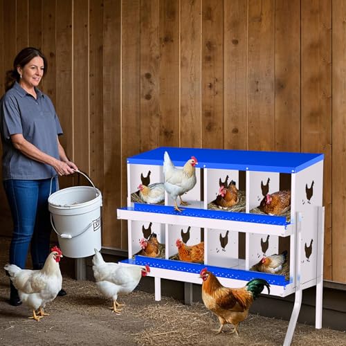 Garvee Chicken Nesting Box, 8 Compartment Nesting Boxes for Chickens, Easy to Clean and Install, Chicken Laying Boxes for Chicken Coop to Protect Eggs - with Bracket Legs, Blue - color: blue, size: 8 holes with legs