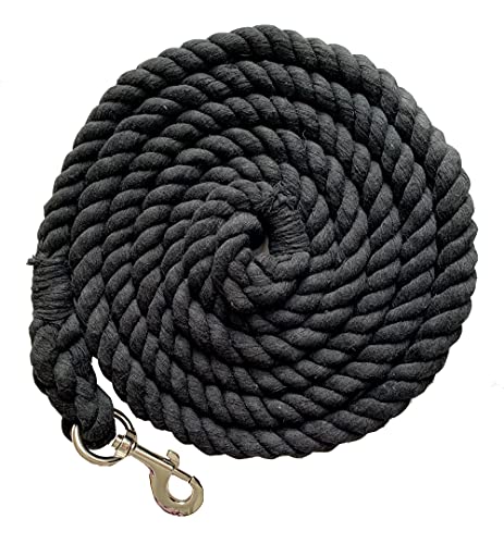 Majestic Ally Pack of 2 Solid Cotton Lead Rope for Horses & Livestock – 10 Foot Long and 5/8 inch (16MM) Thick - Replaceable Heavy-Duty Satin Bolt Snap – Handmade – Soft, Broken in Feel (Black) - color: BLACK
