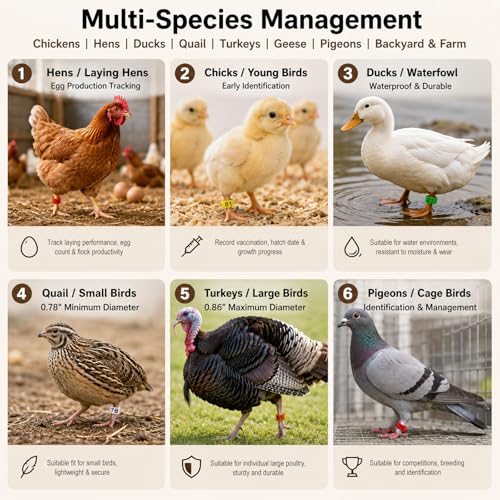 Chicken Leg Bands, 120Pcs Poultry Foot Large Tags, 20-22mm, Adjustable Hen Identification Leg Ring with Number, Chicken Coop Accessories for Ducks, Guinea, Pigeons & Goose