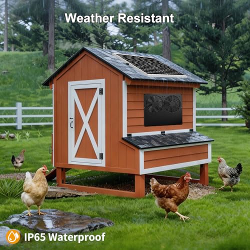 25W Metal Frame Solar Powered Fan with Battery | IP65 Waterproof Solar Exhaust/Intake Fan for Chicken Coop, Greenhouse, Dog House and Shed, Low Noise