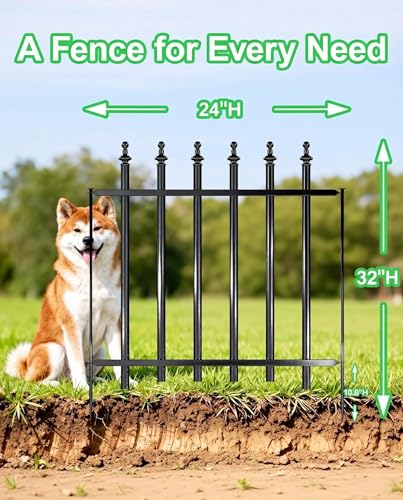 10-Panel Strong Dog Fence, 32in H x 24ft L, Thickened Hollow Iron Tubes, High-Density Metal Barrier for Yard, No Dig Temporary Fencing - size: 10 Pack - 32in(H) x 24Ft(L)