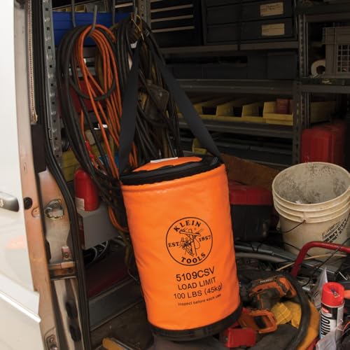 Klein Tools 5109CSV Tool Bucket, Top Closing Vinyl Lineman Bucket with Swivel Snap and Web Handle, 12-Inch, 100-Pound Load Rated Tool Holder - style: Top Closing Vinyl with Swivel Snap Hook