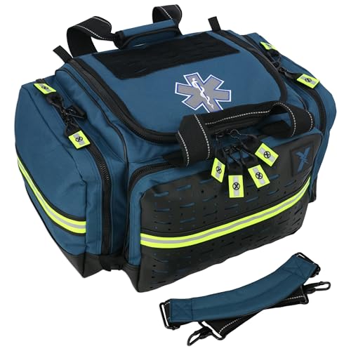 Lightning X LXMB35 EMT Trauma Bag – Large ALS Medical Bag with 6 Color-Coded Pouches, MOLLE Panel, Waterproof Bottom, Reflective EMS Gear for First Responders - color: Blue