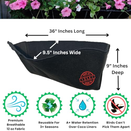 EZ Swap 36 Inch Fabric Trough Coco Liner Replacement for Window Basket Flower Planter - 36" Coconut Coco Fiber Alternative for Hayrack Planters. Use 3+ Seasons - Made in The USA! (2-Pack) - size: 36" Inch (2-Pack)
