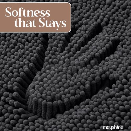 MAYSHINE Chenille Plush Extra Long Bath Mat Runner, 1 INCH Pile, Charcoal Gray, 59x31 inches, Machine Washable, Non-Slip - color: Charcoal Gray, size: 59"x31" Rectangular