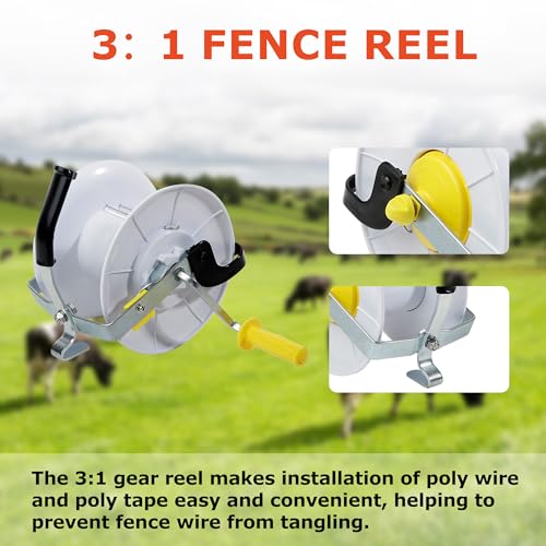 3:1 Geared Electric Fencing Reel, Electric Fence Wire Reel, with Auxiliary Winding Handle, Suitable for Building Farm Fences - size: 0 ft x 1 standard reel x 1 guide