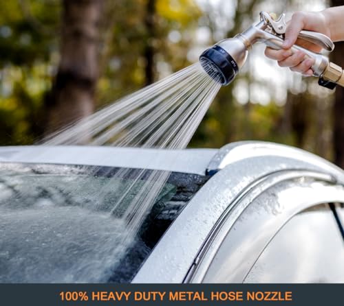 Heavy Duty Metal Garden Hose Nozzle, 7 Patterns, Rear Trigger | High pressure metal sprayer for garden, car wash, pet shower. Leak-proof, rustproof, ergonomic grip