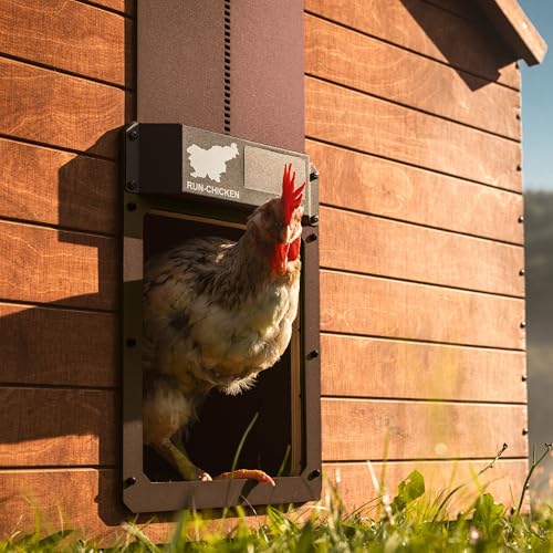 RUN-CHICKEN Door Eternal – Solar Automatic Chicken Coop Door with Built-in Solar Power & Battery Backup, Smart App & Timer Control, Weatherproof Aluminum, Predator-Proof, Easy to Install (Brown)