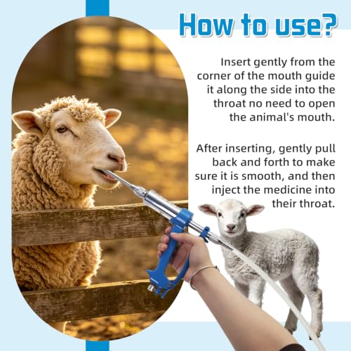 30ml Veterinary Drench Gun Adjustable Metal Oral Dosing Dispenser, Reusable Livestock Medicine Feeding Syringe, Durable Continuous Drenching Tool for Sheep, Cattle, Pig, Horse and Farm Animals (30ML)