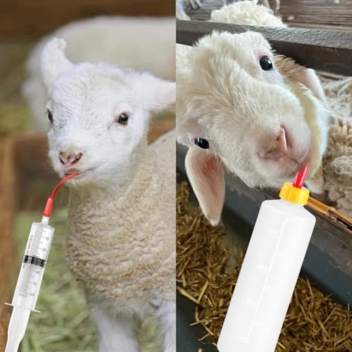 24 Pcs Lamb and Goat Kid Feeding Kit for Puppies Goat Feeding Baby Goats | Including 3 Pcs 400ml Lamb Feeding Bottles, 15 Pcs Goat Nipples, 6 Pcs Feeding Tube Kit 60 ml Syringe and 16 FR Tube