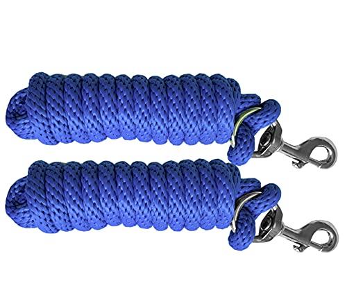 Majestic Ally Pack of 2 Solid Poly Lead Rope for Horses & Livestock – 10 Foot Long and 5/8 inch Thick - Replaceable Heavy-Duty Bolt Snap – Handmade – Soft, Broken in Feel (Royal Blue) - color: Royal Blue