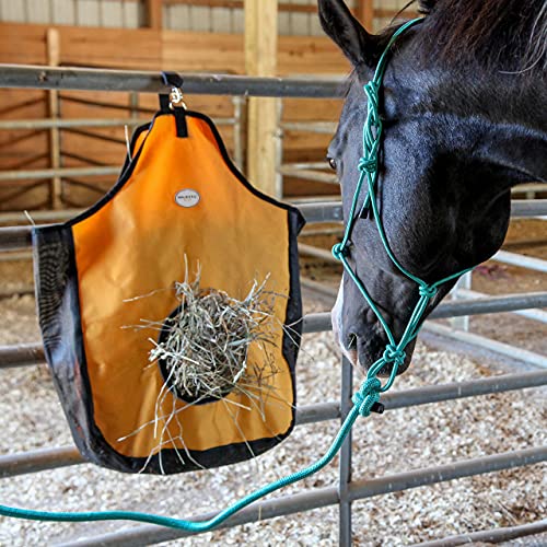 Majestic Ally 1200 D Hay Feeder Tote bag for Horses, Sheep with Reflective Trim- Reduces Waste - comes with 36” Hay Net. (Black) - color: Black