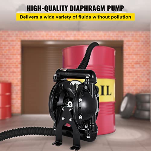 VEVOR Air-Operated Double Diaphragm Pump 1 inch Inlet Outlet Aluminum 35 GPM Max 120PSI for Industrial Use, QBY4-25LF46-1inch-35 | for Diesel Grease Oil, 229.6 ft Max Head Lift, 1 Inch Inlet & Outlet, Aluminum Alloy Body, Sealed Ball Valve, Industrial Use