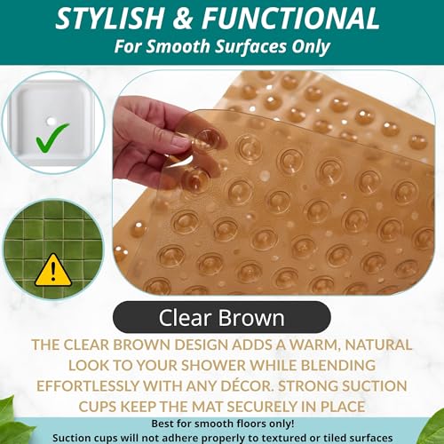 ENKOSI Square Shower Mat – 21 x 21 Inch Non-Slip Bathroom Shower Stall Mat with Suction Cups and Drain Holes – Anti-Slip Bathtub Shower Mats for Inside Shower (21x21 Clear Brown) - color: Clear Brown