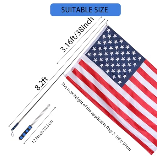 8.2ft Telescopic Flag Pole,Stainless Steel Handheld Portable Extendable Retractable Flagpole with Anti-Slip Grip,Clips,Whistle,Collapsible Telescoping Flag Pole Pointer for Tour Guide,Festival (Blue) - color: 8.2ft blue and black