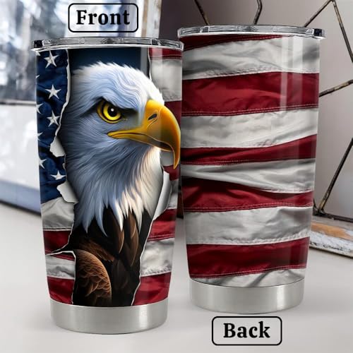 SANDJEST Eagle Tumbler 20oz Stainless Steel Insulated Coffee Travel Mug Cup American Flag Eagle Gifts for Men, Veterans on Birthday Christmas - color: Eagle