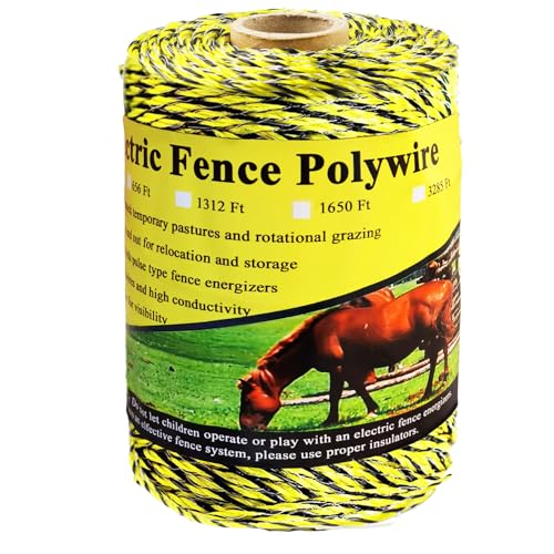 330 Feet Electric Fence Polywire, 100 Meters 1/8" Diameter Portable Electric Fencing Poly Wire Rope Line 6 Steel Strands for Reliable Conductivity & Rust Resistance - size: 330 Ft