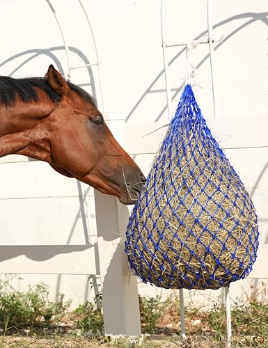 Harrison Howard Slow Feed Hay Net for Horses, 40 Inch Hay Bag Holds 1–2 Flakes, 2 Inch Mesh Durable Hanging Feeder for Stable, Pasture & Livestock-Blue - color: Blue