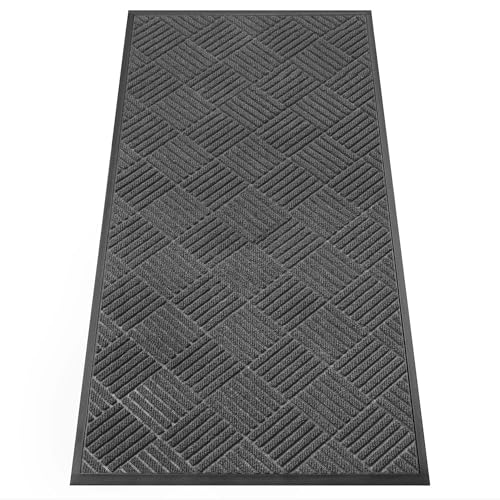 Front Door Mat Outside Entrance, Dirt Trapper Doormat 48" x 24" | Absorbent Indoor Outdoor Welcome Mat for Entryway, All Weather Commercial Floor Mat for High Traffic Area, Diamond Grey - color: Grey Diamond, size: 2' x 4' (Rectangular)
