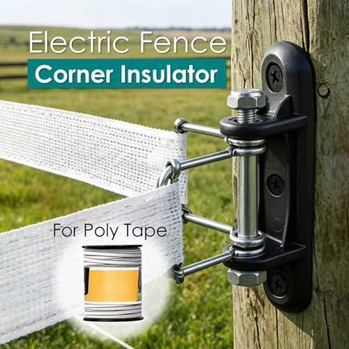 QMARK 4 Pack Electric Fence Corner Insulator, End Insulator | With Buckles for Polytape, Wood Post Tape Connectors, 2 Buckles