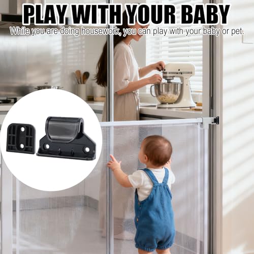 2 Sets Baby Retractable Gate Replacement Parts, Baby Door Extension Fittings Hardware Kit Extender Mount with 4 Latch 4 Bracket 1 Set of Screws & Four Adhesive Sheet for Safety Door Installation