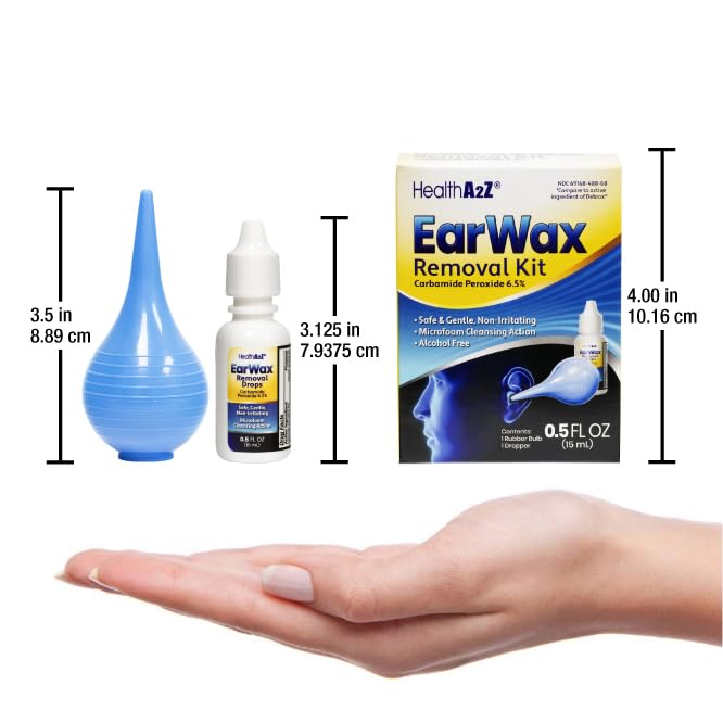 HealthA2Z® Ear Wax Removal Kit, Carbamide Peroxide 6.5%, Rubber Bulb & Dropper, 0.5 fl oz (15mL)