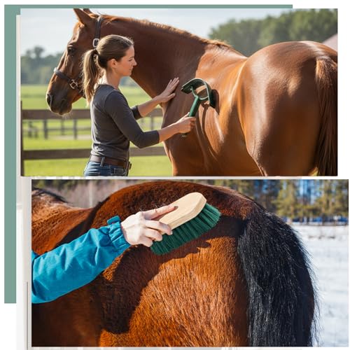 Abbylike 12 Pieces Horse Grooming Kit Racing Festival Tack Room Supplies Horse Brush Sets Equine Care Cleaning Kit Shedding Grooming Massaging Tools (Khaki and Green) - color: Khaki and Green