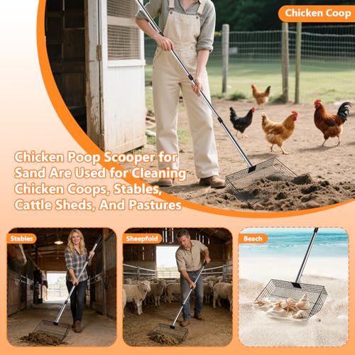 Chicken Poop Scooper for Sand, 15-Inch Large Adjustable Metal Chicken Manure Scoop, Chicken Coop Scooper for Sand Suitable for Chicken Coops, Rabbit Coops, Stables, Gardens, Beaches - size: 3.9"L x 15.0"W x 66.5"H