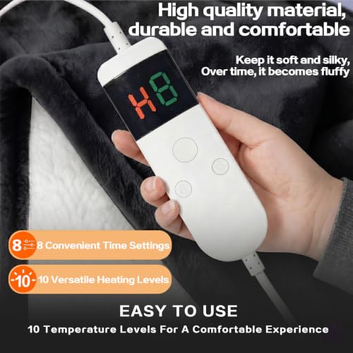 Wearable Heated Blanket With Sleeves & Foot Pocket, Heated Throw Blankets Fast Heating Blanket With 10 Heat Settings Auto Shut Off Over-Heat Protection-Warm Gift, Machine Washable, 52”*72”+18” - color: Black