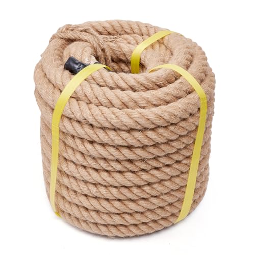 Jute Rope Heavy Duty 2 Inch 25 Feet, Natural Hemp Rope, Twisted Hemp Rope for Crafts, Gardening, Bundling, Climbing, Hammock, Nautical rope, Tug of War rope, Railings, Home Decorating (2 Inch×25 Feet) - size: 25Ft, style: 2 Inch
