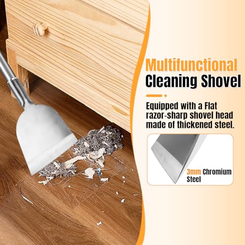 Floor Scraper Long Handle Multifunctional Cleaning Shovels Flat Head | Moss Plaster Wall Putty Shingle Removal Tool, Ice Scraper, Snow Shovel for Driveway Stainless Steel-Heavy Duty