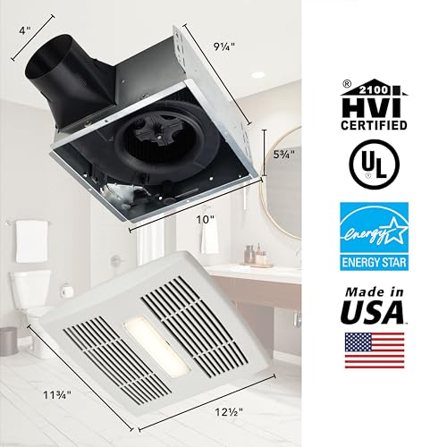 Broan-Nutone AE80BL InVent Series Single-Speed Fan with LED Light, Ceiling Room-Side Installation Bathroom Exhaust Fan, ENERGY STAR Certified, 0.7 Sones, , White , 80 CFM 0.7 Sones - size: 80 CFM .7 Sones