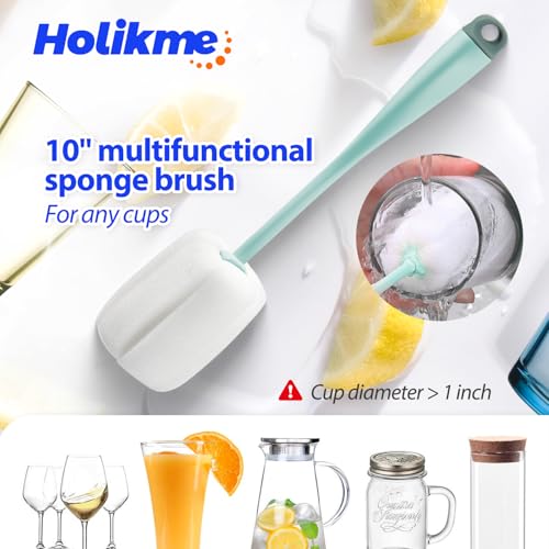 Holikme Bottle Brush Tube Cleaning Lab Set with Long Handle,Green | Straw Cleaner Brush for Cup Cleaner for Washing Narrow Neck Beer Wine Decanter Pipes Lids Sinks Cap Covers - color: Green