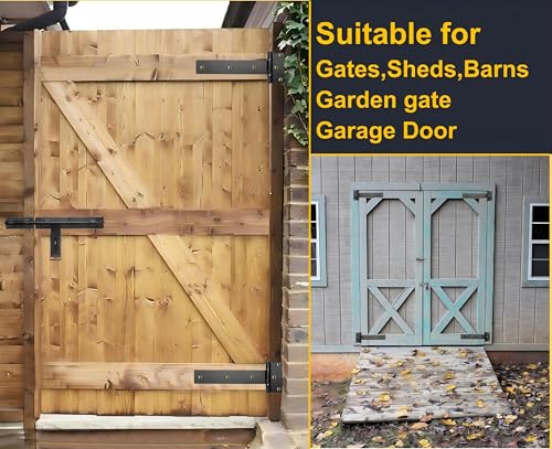 Heavy Duty T Strap Gate Hinges,12 Inch 4mm Thick - 180° Open | 2Pcs Hinges for Gate, Shed, Barn,Fence,Garden gate, Garage Door- Rust-Proof Black Steel Hinges(Patent Pending) - size: Middle
