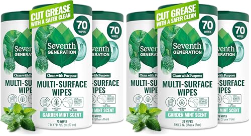 Seventh Generation Multi-Surface Wipes, Garden Mint, Plant-Based Cleaning Wipes, No Harsh Fumes or Residue, Safe Around Kids, 70 Count (Pack of 6) - size: 70 Count (Pack of 6)