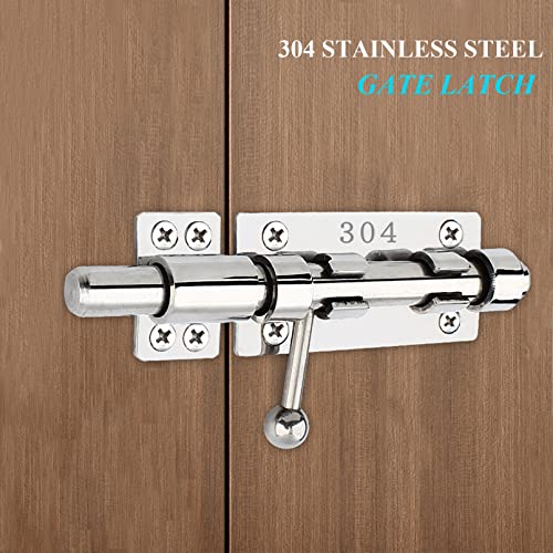 6in Slide Bolt Gate Latch 304 Stainless Steel Barrel Bolt Latch Heavy Duty Door Security Lock Thickened Door Latches Hardware with Mounting Screws for Barn Fence Shed Basement - color: 6in Silver