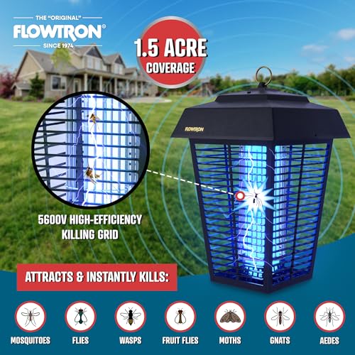 Flowtron Bug Zapper, 1.5 Acre Outdoor, Two 40W UV Bulb, 5600V, Octenol Lure | Bug zapper for large yards, farms, and wooded areas - UV and octenol lure clears mosquitoes and flies - UL certified - color: Black