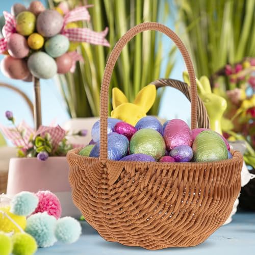 SEWACC Wicker Basket with Handle Weaving Easter Basket Flower Girl Picnic for Home Party Wedding Decor