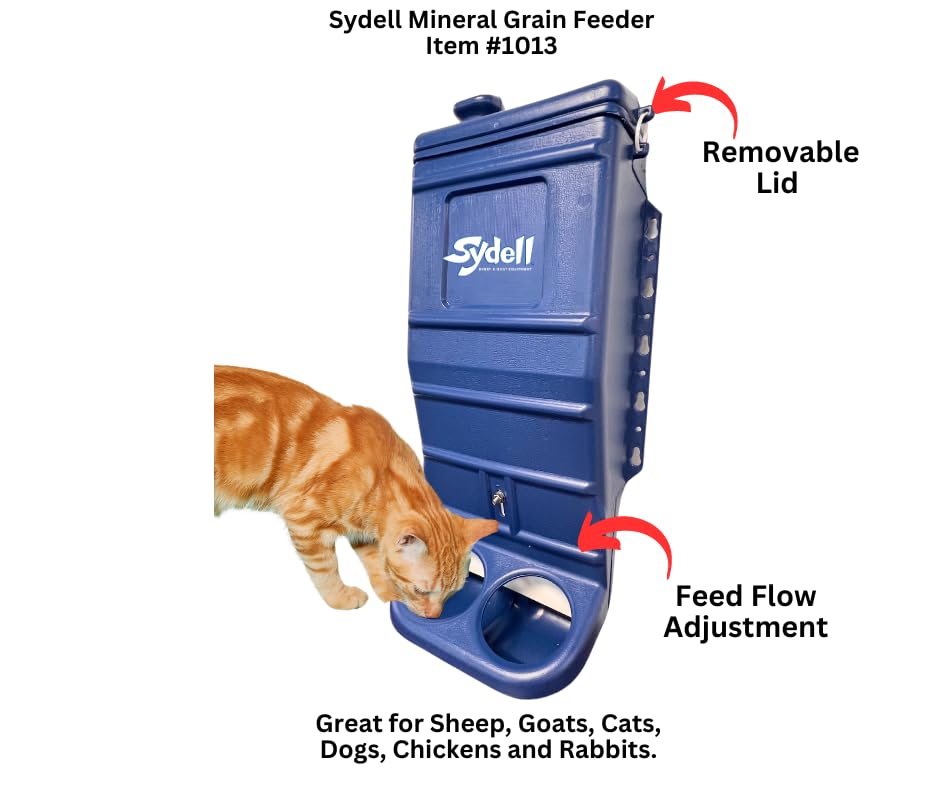 Sheep and Goat Grain Mineral Feeder, Large Outdoor Forage Grain Feeding System, Supports Up to 10 Small Livestock, Weather Resistant Heavy-Duty Plastic, Fence Mounted