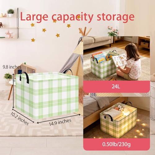 AppleGreen Grid Rectangular Storage Basket Empty,Storage Bin with Handles,Room Decor,Gift Basket,Book Box(Green Plaid) - color: Green Plaid