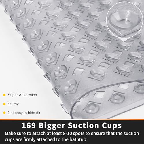 Yimobra Square Shower Mat Non Slip, Super Strong Suction Cups, 21"X21" Bath Tub Mat with Drain Holes, Machine Washable Fast Draining Bath Mats, Bathroom Essentials,Clear Gray - color: Clear Gray, size: 21 X 21 Inch