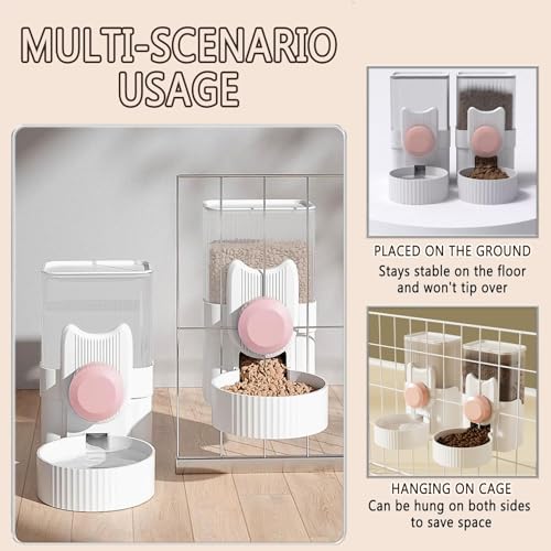 kathson Rabbit Feeder for Cage,Bunny Water Bottle,Pet Food Dispenser,Pink | Gravity Automatic Guinea Pig Feeder Waterer Set,Hanging Small Pet Food Bowl Feeding Station for Ferret Chinchilla Cat Puppy - color: Pink
