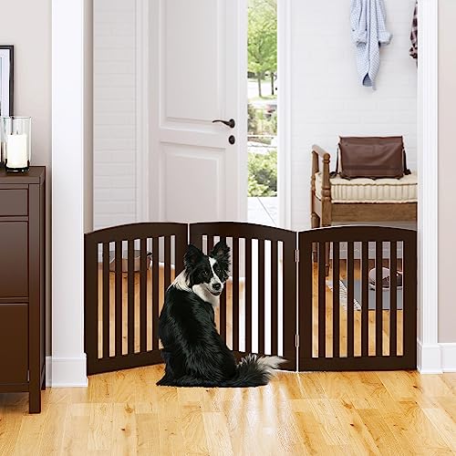 PAWLAND Wooden Freestanding Foldable Pet Gate for Dogs, 24 Inch H, 3 Panels | Dog Gate for Doorway, Stairs, the House, Step Over Fence Indoor, Extra Wide, Room Divider, Front Door, Hallway, Espresso - color: Espresso, size: 24" Height-3 Panel