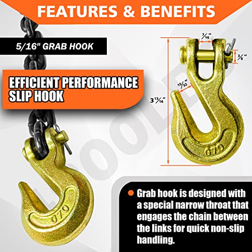 YATOINTO Grade 80 Log Chain 5/16'' X 14 Feet with Grab and Slip Hooks | Trailer Safety Chain WLL 4,900 lbs for Pulling & Towing