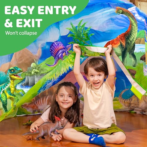 W&O Dinosaur Inflatable Fort with LED Lights - Fan Not Included | Dino Aerodome with LED Lights, Fan-Powered Design, Easy Entry/Exit & Dinosaur Adventure Play. Great Gift, Ages 3-12 - color: Dino Aerodome